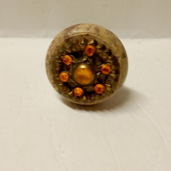 Vintage Marble Wine Stopper with Orange Decorative Rhinestones & Gold Metal - Picture 4 of 8